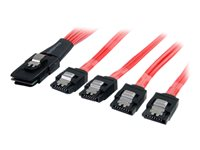 StarTech.com Câble Mini SAS SFF-8087 vers 4 SATA avec verrouillage - Câble interne SAS vers 4 SATA - 1x SFF-8087 (M) 4x SATA (F) - 50 cm - Câble SATA / SAS - Serial ATA 150/300/600 - 4 voies - SATA (R) pour 4i Mini MultiLane 36 broches (P) - 50 cm - verrouillé - rouge SAS8087S450