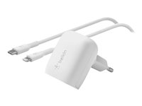 Belkin BOOST CHARGE - Adaptateur secteur - 20 Watt - Fast Charge, Power Delivery 3.1 (24 pin USB-C) - sur le câble : Lightning - blanc WCA006VF1MWH-B5