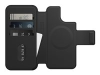 OtterBox - Étui à rabat pour téléphone portable - compatibilité avec MagSafe - cuir synthétique, aimant - noir ombré 77-90282