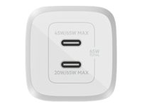 Belkin BoostCharge Pro GaN - Adaptateur secteur - Technologie PPS et GaN - 65 Watt - Fast Charge, PD 3.0 - 2 connecteurs de sortie (2 x USB-C) - blanc WCH013VFWH